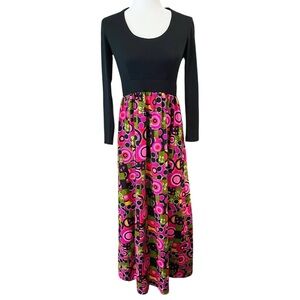 Vintage Julie Miller California Retro Psychedelic Long Sleeve Maxi Hostess Dress